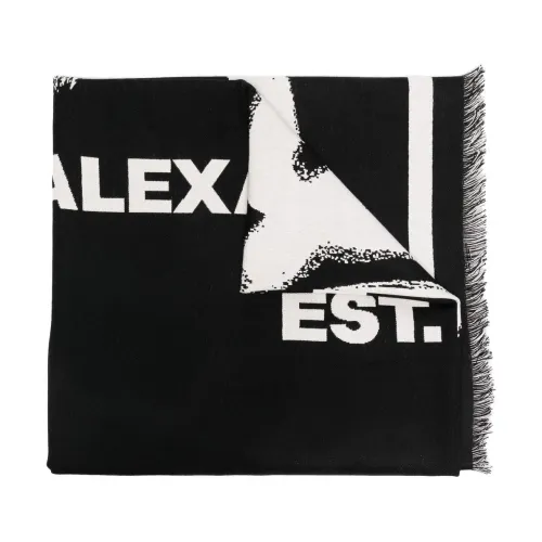 Alexander McQueen , Black Wool Scarf for Men - Stylish and Warm ,Black male, Sizes: ONE