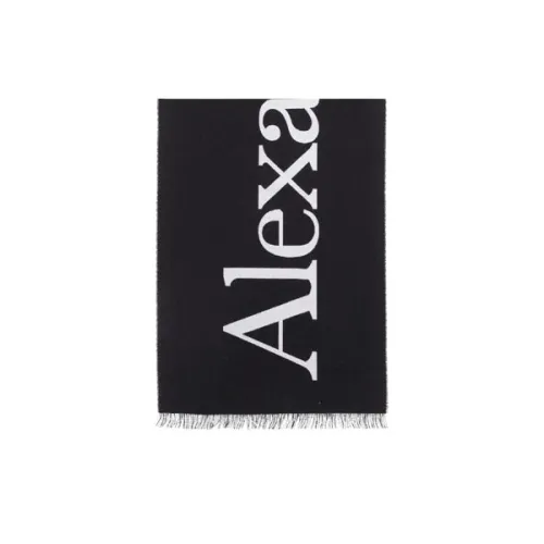 Alexander McQueen , Black Wool Scarf with Contrast Logo Jacquard ,Black male, Sizes: ONE