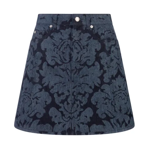 Alexander McQueen , Blue Damask Mini-Skirt with Convex Sides ,Blue female, Sizes: