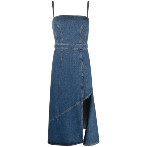 Alexander McQueen , Blue Denim Slit-Detail Midi Dress ,Blue female, Sizes: