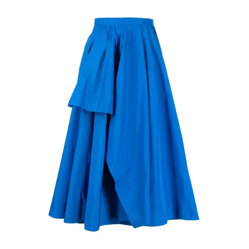 Alexander McQueen , Blue Draped A-Line Midi Skirt ,Blue female, Sizes: