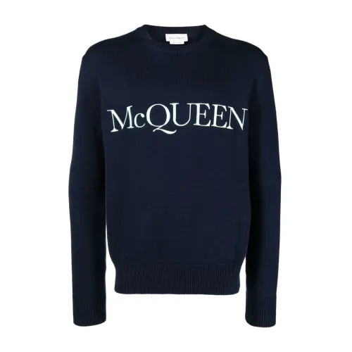 Alexander McQueen , Blue Logo Embroidered Sweater ,Blue male, Sizes:
