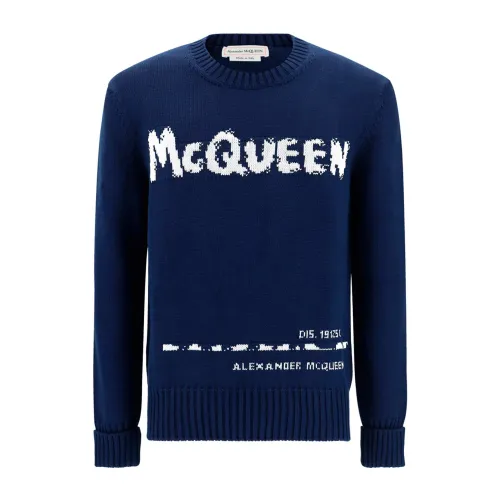 Alexander McQueen , Blue Logo Sweater for Men ,Blue male, Sizes: