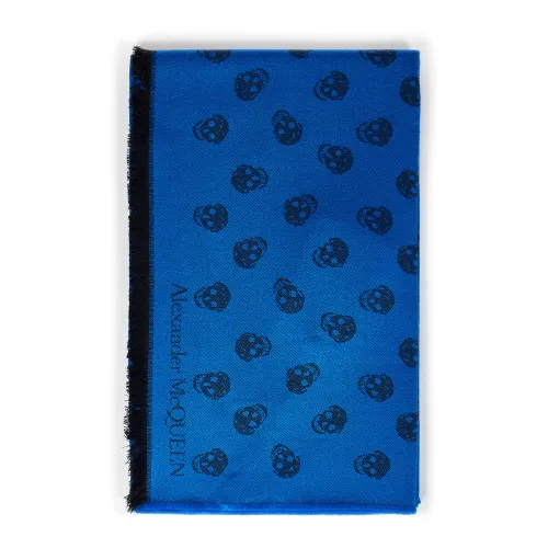 Alexander McQueen , Blue Silky Scarf with Skull Motif ,Blue male, Sizes: ONE