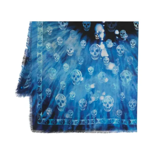 Alexander McQueen , Blue Skull Print Wool Scarf ,Blue female, Sizes: ONE