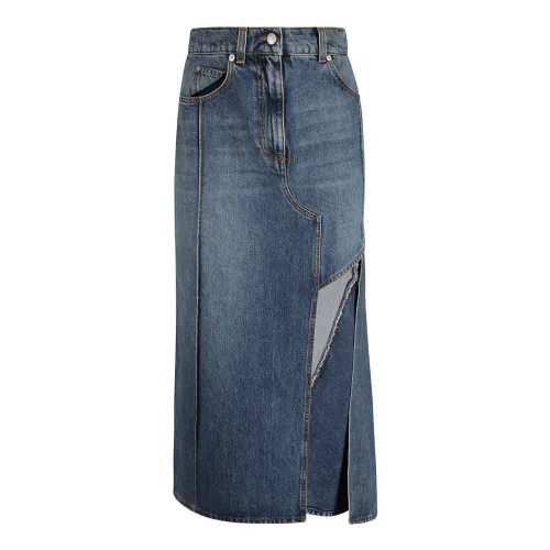 Alexander McQueen , Blue Stone Wash Denim Midi Skirt ,Blue female, Sizes: