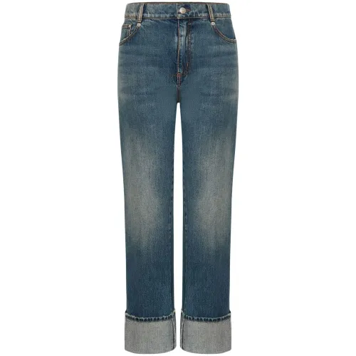 Alexander McQueen , Blue Turn-Up Hem Straight-Leg Jeans ,Blue female, Sizes: