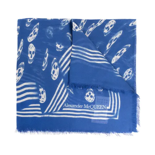 Alexander McQueen , Blue Vortex Skull Logo Scarf ,Blue male, Sizes: ONE