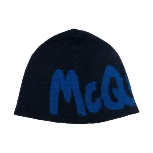 Alexander McQueen , Blue Wool Logo Hat ,Blue male, Sizes: