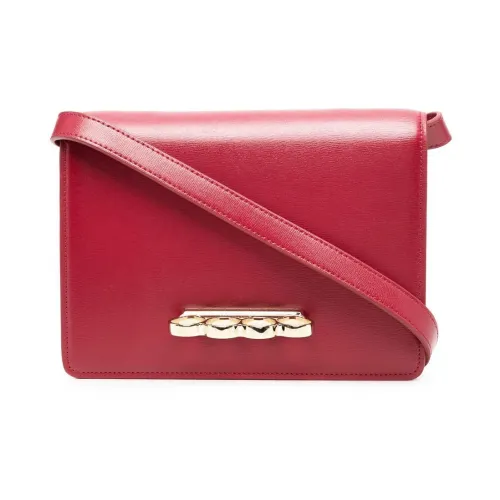 Alexander McQueen , Bordeaux Leather Crossbody Bag with Four Ring Handle ,Red female, Sizes: ONE SIZE