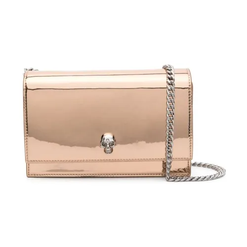 Alexander McQueen , Brown Patent Leather Chain-Link Shoulder Bag ,Brown female, Sizes: ONE SIZE