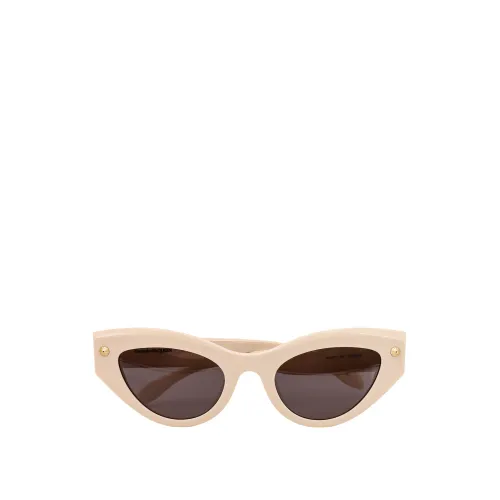 Alexander McQueen , Cat-eye Sunglasses with Engraved Logo ,Beige female, Sizes: ONE