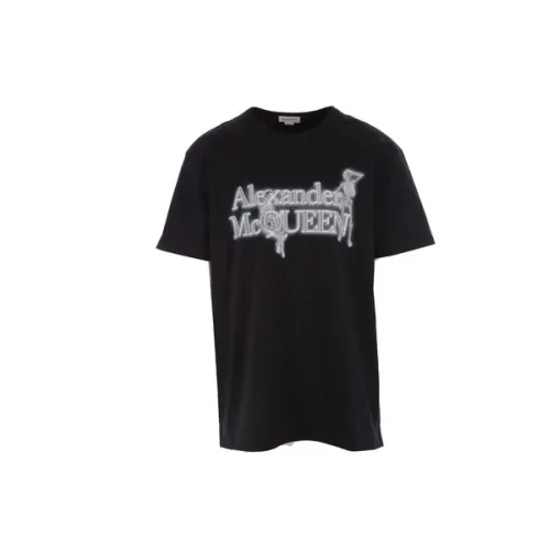 Alexander McQueen , Contrast Logo Cotton T-shirt by Alexander McQueen ,Black male, Sizes: