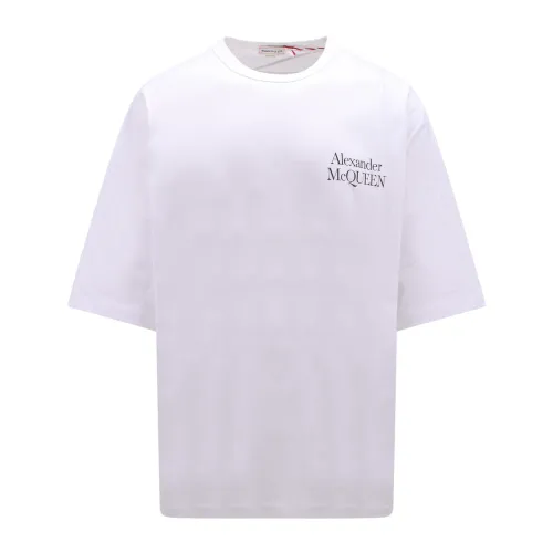 Alexander McQueen , Cotton Logo Print T-Shirt - White Aw23 ,White male, Sizes: