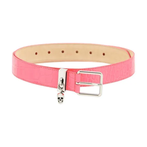 Alexander McQueen , Crocodile Embossed Leather Belt ,Pink female, Sizes: