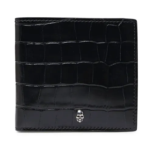 Alexander McQueen , Crocodile Leather Wallet with Skull Charm ,Black male, Sizes: ONE SIZE