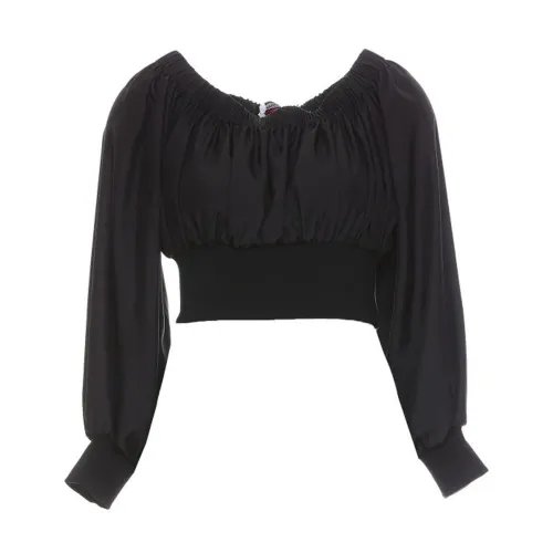 Alexander McQueen , Cropped Silk Top with Long Sleeves ,Black female, Sizes: