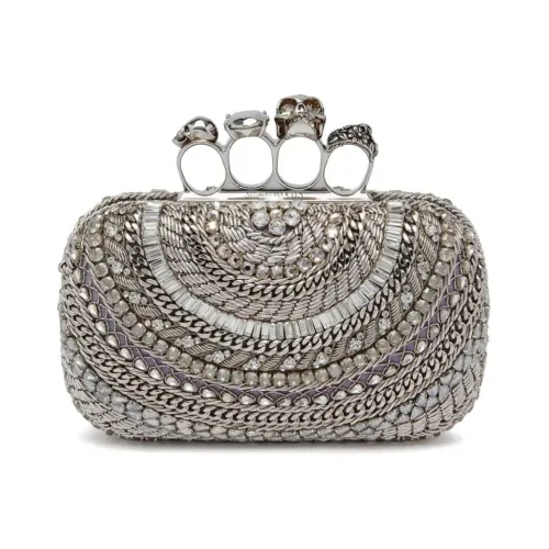 Alexander McQueen , Crystal-embellished Knuckle Clutch in Silver ,Gray female, Sizes: ONE SIZE