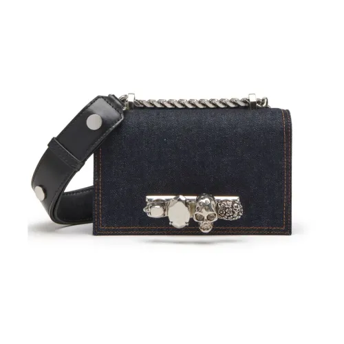 Alexander McQueen , Denim Mini Jeweled Bag with Four Ring Handle ,Blue female, Sizes: ONE SIZE