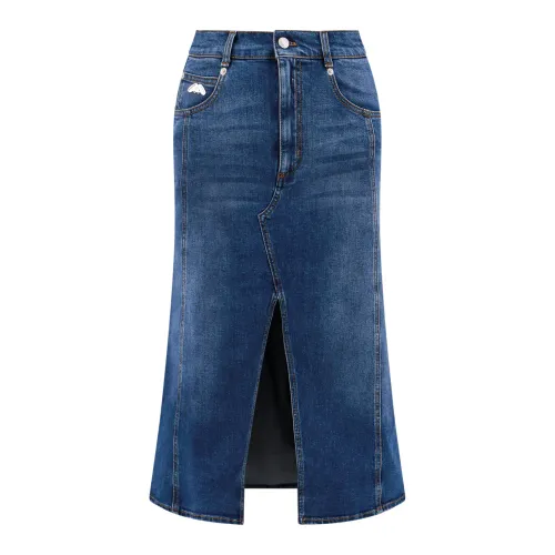 Alexander McQueen , Denim Skirt with Back Logo Patch ,Blue female, Sizes: