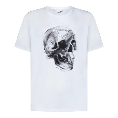 Alexander McQueen , Dragonfly Skull Print Crewneck T-shirt ,White male, Sizes: