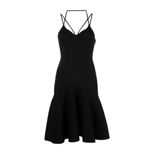 Alexander McQueen , Dramatic Fluted Mini Dress from Ss22 Collection ,Black female, Sizes: