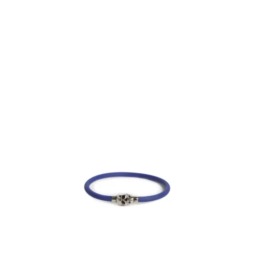 Alexander McQueen , Edgy Skull Logo Rubber Bracelet ,Blue male, Sizes: S