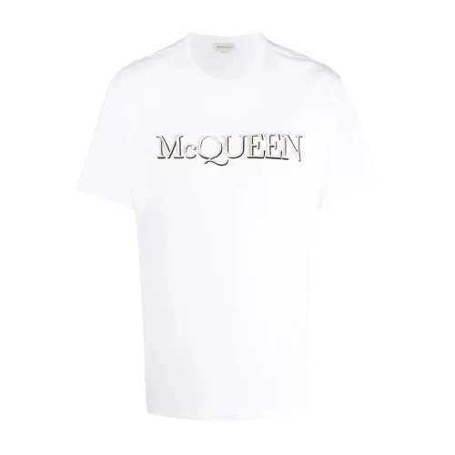 Alexander McQueen , Embroidered Logo Cotton Tee for Men ,White male, Sizes: