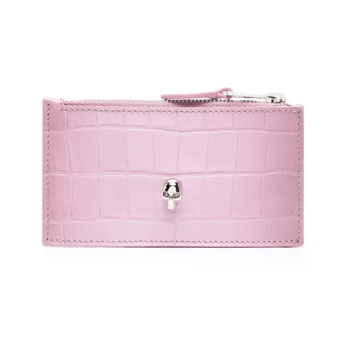 Alexander McQueen , Flamingo Pink Crocodile Leather Wallet with Skull Charm ,Pink female, Sizes: ONE SIZE