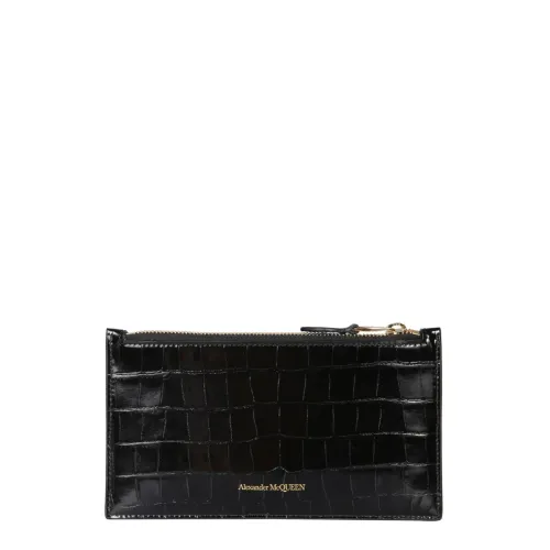 Alexander McQueen , Flat Zippered Wallet with Metal Skull Application ,Black female, Sizes: ONE SIZE