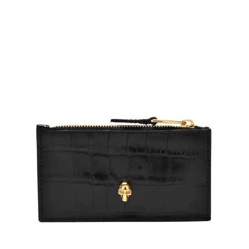 Alexander McQueen , Glam-Rock Croc-Embossed Leather Pouch ,Black female, Sizes: ONE SIZE
