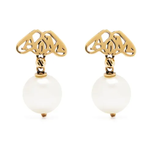 Alexander McQueen , Golden Bijoux Earrings with White Pearl Pendant ,Yellow female, Sizes: ONE SIZE