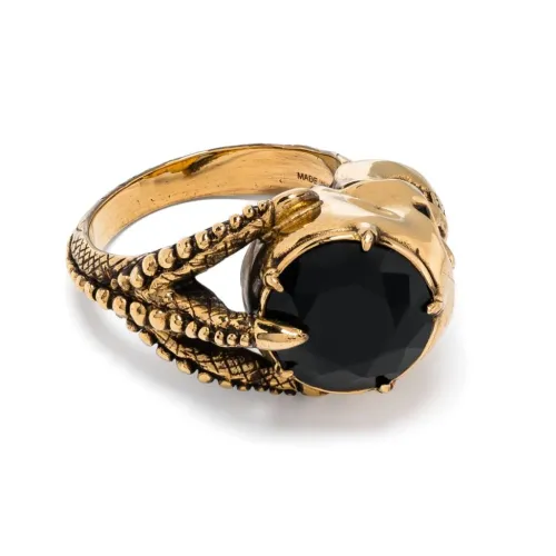 Alexander McQueen , Golden Claw Ring with Swarovski Crystal and Skull Appliqué ,Beige male, Sizes: 58 MM, 60 MM