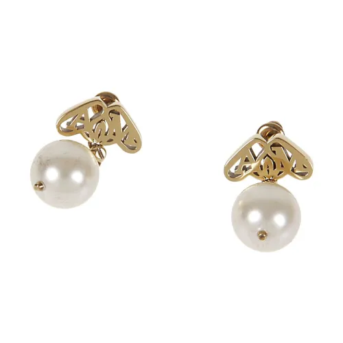 Alexander McQueen , Golden Seal Logo Pearl Earrings ,Beige female, Sizes: ONE SIZE