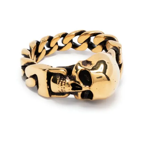 Alexander McQueen , Golden Skull Chain Ring ,Yellow male, Sizes: L