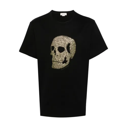 Alexander McQueen , Golden Skull Print T-shirts and Polos ,Black male, Sizes: