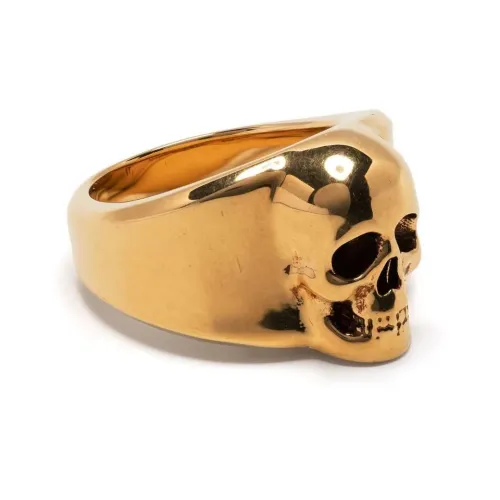 Alexander McQueen , Golden Skull Signet Ring for Men ,Yellow male, Sizes: 56 MM