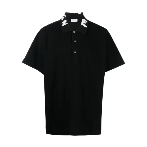 Alexander McQueen , Graffiti Collar Logo Oversized Polo Shirt ,Black male, Sizes: