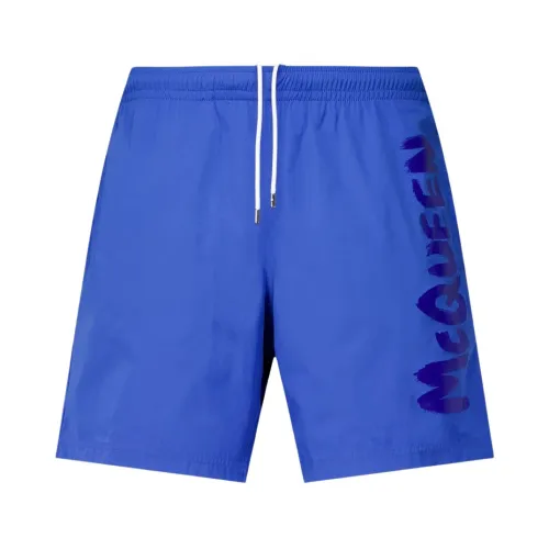 Alexander McQueen , Graffiti Logo Swim Shorts ,Blue male, Sizes:
