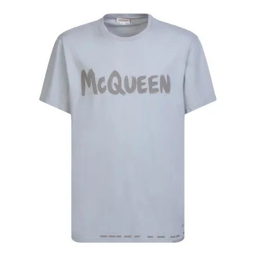 Alexander McQueen , Graffiti T-Shirt - Oversized Fit - 100% Cotton ,Gray male, Sizes: