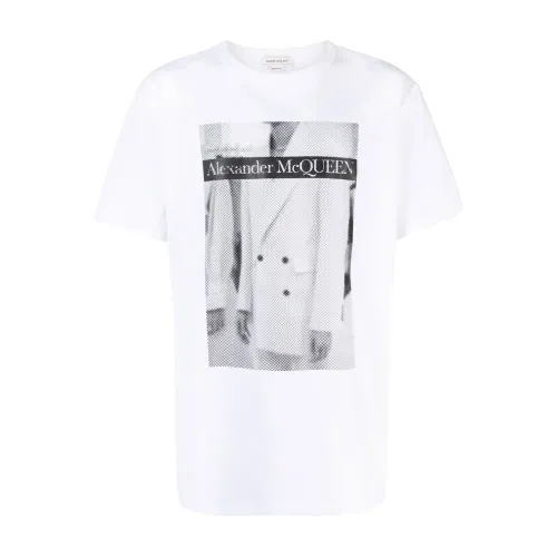 Alexander McQueen , Graphic Print Cotton T-shirt for Men ,White male, Sizes: