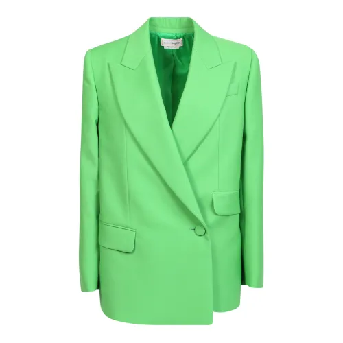 Alexander McQueen , Green Double-Breasted Jacket with Peak Lapels ,Green female, Sizes: