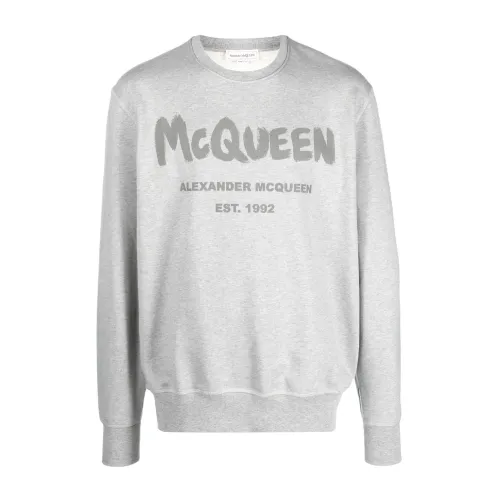 Alexander McQueen , Grey Logo Print Sweatshirt ,Gray male, Sizes:
