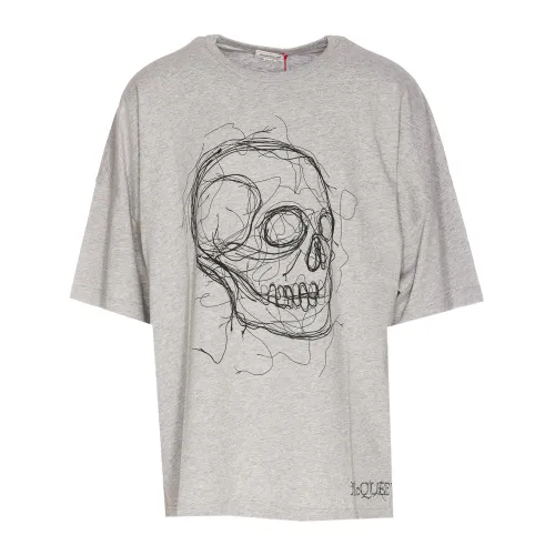 Alexander McQueen , Grey T-shirts and Polos with Mini Begum Earrings ,Gray male, Sizes:
