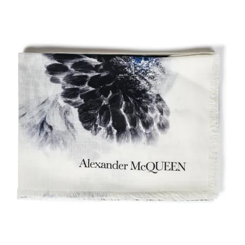 Alexander McQueen , Ivory Cashmere Scarf with Flower Print ,Beige female, Sizes: ONE SIZE
