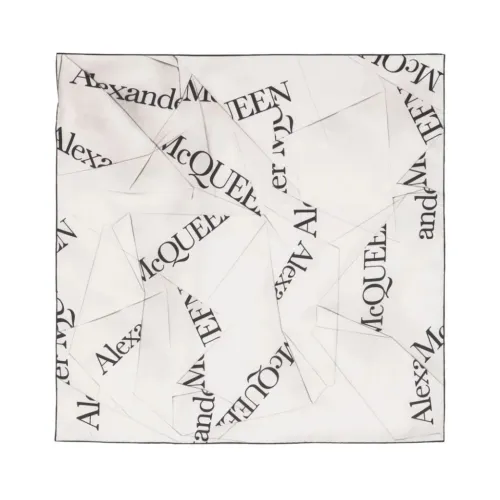 Alexander McQueen , Ivory Silk Logo Print Scarf ,White female, Sizes: ONE