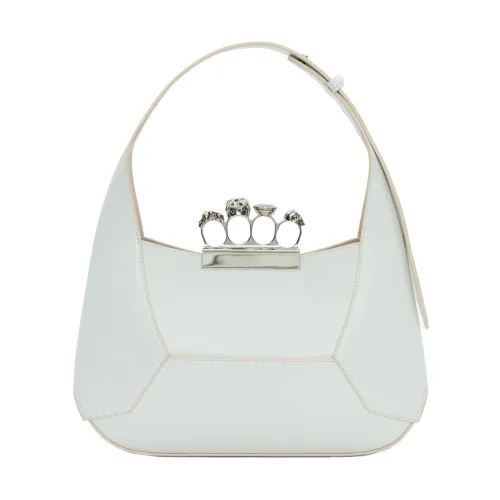 Alexander McQueen , Jewelled Hobo Bag in Ivory Calf Leather ,White female, Sizes: ONE SIZE