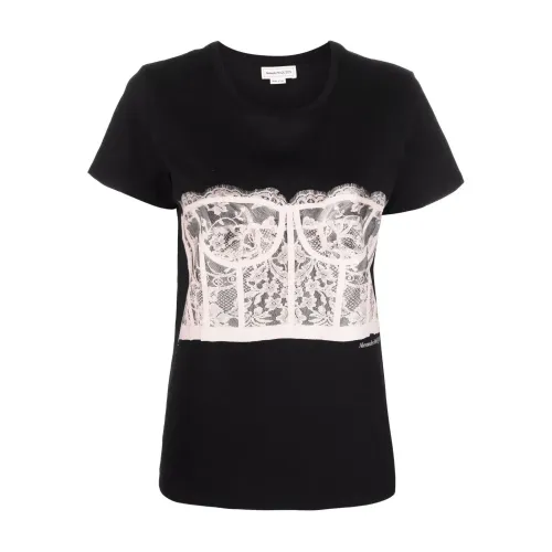 Alexander McQueen , Lace Corset Print T-Shirt ,Black female, Sizes: