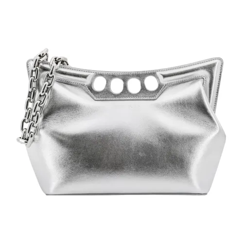 Alexander McQueen , Laminated Leather Shoulder Bag with Logo Print ,Gray female, Sizes: ONE SIZE