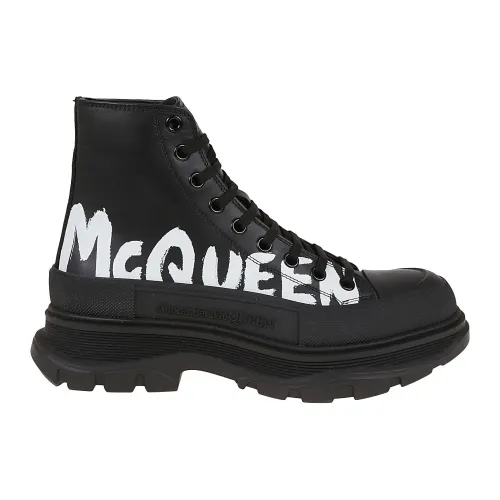 Alexander McQueen , Leather Ankle Boot with Iconic Tape and Oversized Sole ,Black male, Sizes: